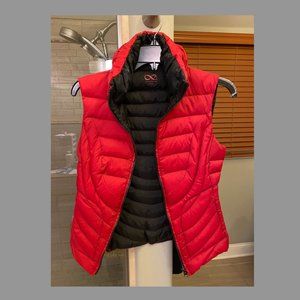 red puffy vest